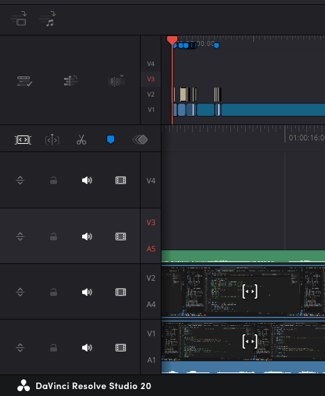 fillman86's tweet image. wait, why is audio track 5 linked to video track 3? I was ready to learn to use the cut page in Davinci Resolve, but it's bordering on unusable