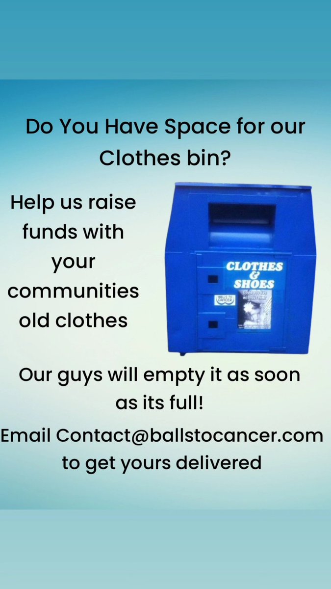 Ballstocancer's tweet image. Do you have space for one of our bins? #clothesrecycling