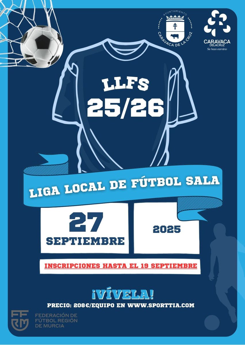 DeporteCaravaca's tweet photo. Vuelve la competición local más antigua de nuestra oferta municipal, nuestra LIGA LOCAL DE FÚTBOL SALA ☺️
APERTURA DE INSCRIPCIONES: 1 de Agosto 

!!! VÍVELA !!! ⚽️
#DeporteMunicipal #LLFS https://t.co/R0Bq1kO8DR