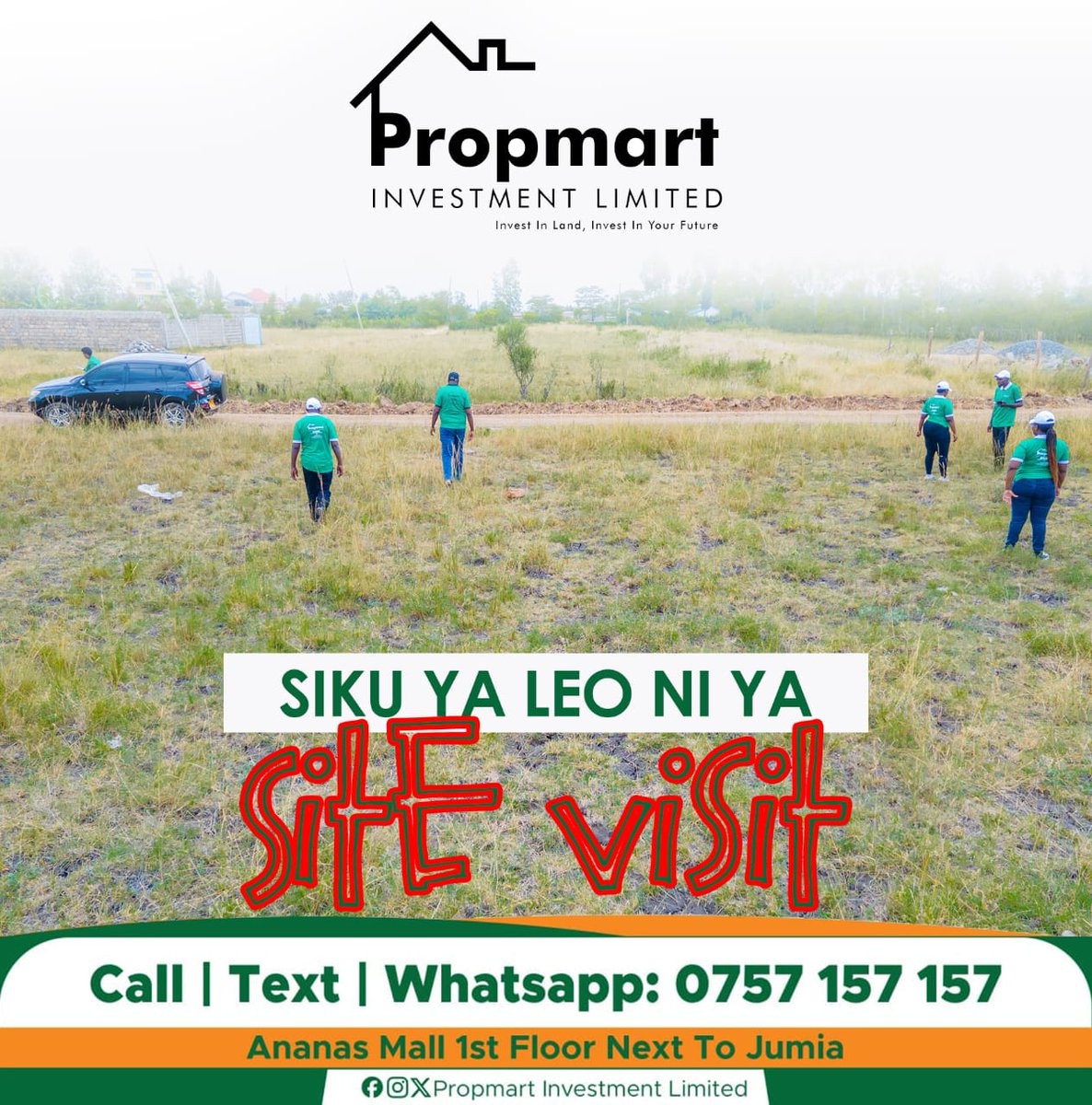 Propmartland's tweet image. 🚶‍♂️ Tuko ground! 🚶‍♀️
It’s a site visit kind of day! Come walk the land, ask questions, and get a feel of your future investment.
☎️CALL/WHATSAPP US 0757157157 OR📍 VISIT OUR OFFICE AT ANANAS MALL FIRST FLOOR NEXT TO JUMIA.#plotforsell#landinvesting#sitevisit #homeownership #kenyan