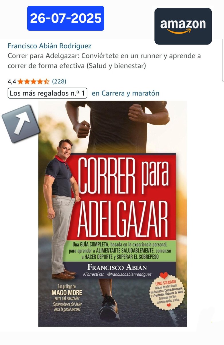 ¡Wow! Me levanto este sábado 26 de julio con la etiqueta en Amazon de que mi libro "CORRER PARA ADELGAZAR" es de "Los más regalados Número 1" en la categoría "Carrera y maratón" ¡Qué ilusión!☺️☺️☺️😃😃📚📚🔝🔝¡Muchísimas gracias!🤗🤗😘😘

Enlace de compra ⬇️⬇️