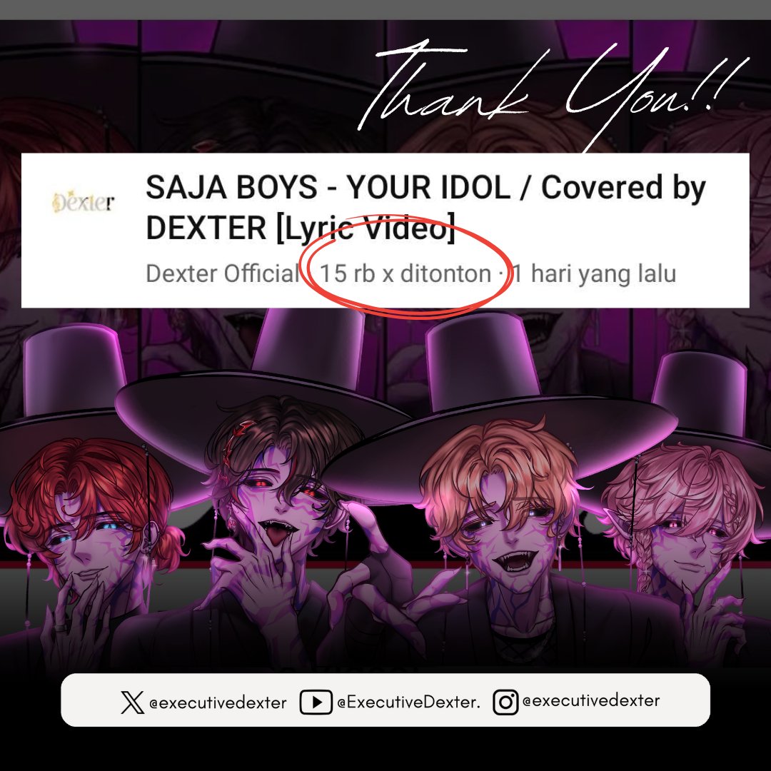 executivedexter's tweet image. Halo, Dexterian!
Channel Youtube Dexter Official udah mencapai 10rb subscribers nih, bersamaan dengan 15rb views di cover terbaru Dexter. Semua ini karna kalian, terima kasih atas support-nya! Terus dukung kami ke depannya ya💪🏻
🔗 Link cover: youtu.be/9PH8Mvs1tJI?si…