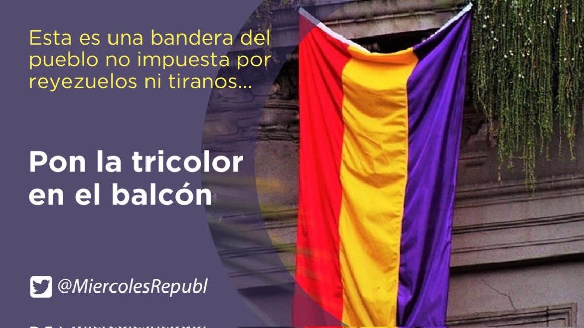 ComMadridMR's tweet image. Luce tu bandera Tricolor. En el balcón, en las redes sociales.. 
&quot; Ser republicana o republicano es para estar orgullos@s.
¡Salud y republica compañer@s!
#FelizSabado

🟥🟨🟪 🟥🟨🟪 🟥🟨🟪