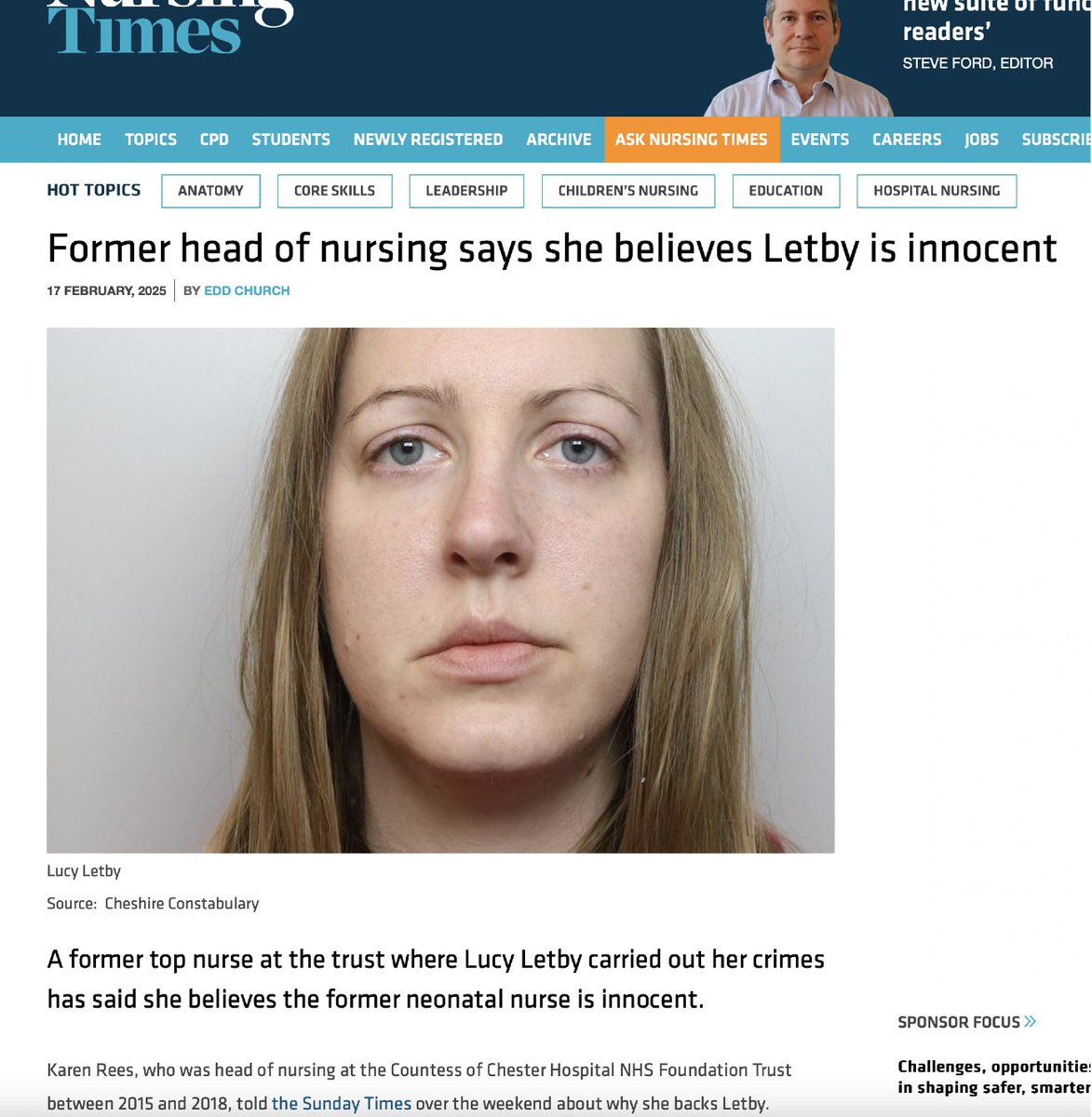 Worthwhile sharing this February 2025 article from The Nursing Times again, re Lucy Letby's former nurse manager, Karen Rees nursingtimes.net/midwifery-and-…