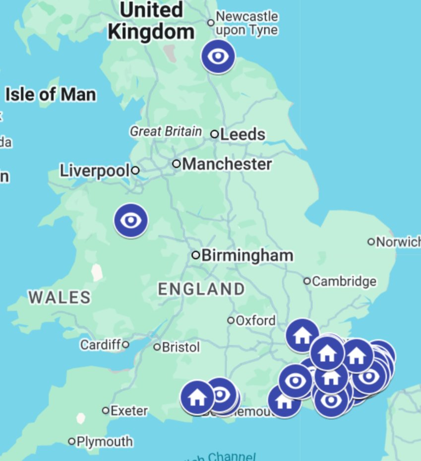 britishbee's tweet image. Yellow-legged Asian hornet map as of 25.7.25
78 confirmed sightings 
28 Confirmed nests

Highest number of nests since the record highs of 2023