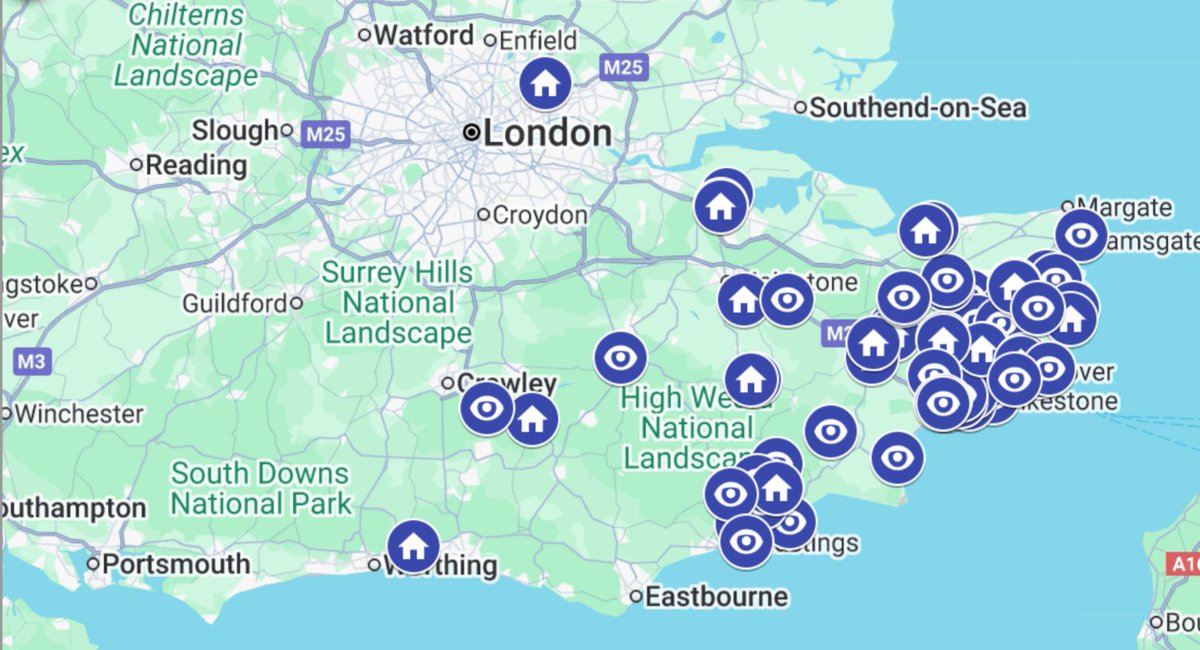 britishbee's tweet image. Yellow-legged Asian hornet map as of 25.7.25
78 confirmed sightings 
28 Confirmed nests

Highest number of nests since the record highs of 2023