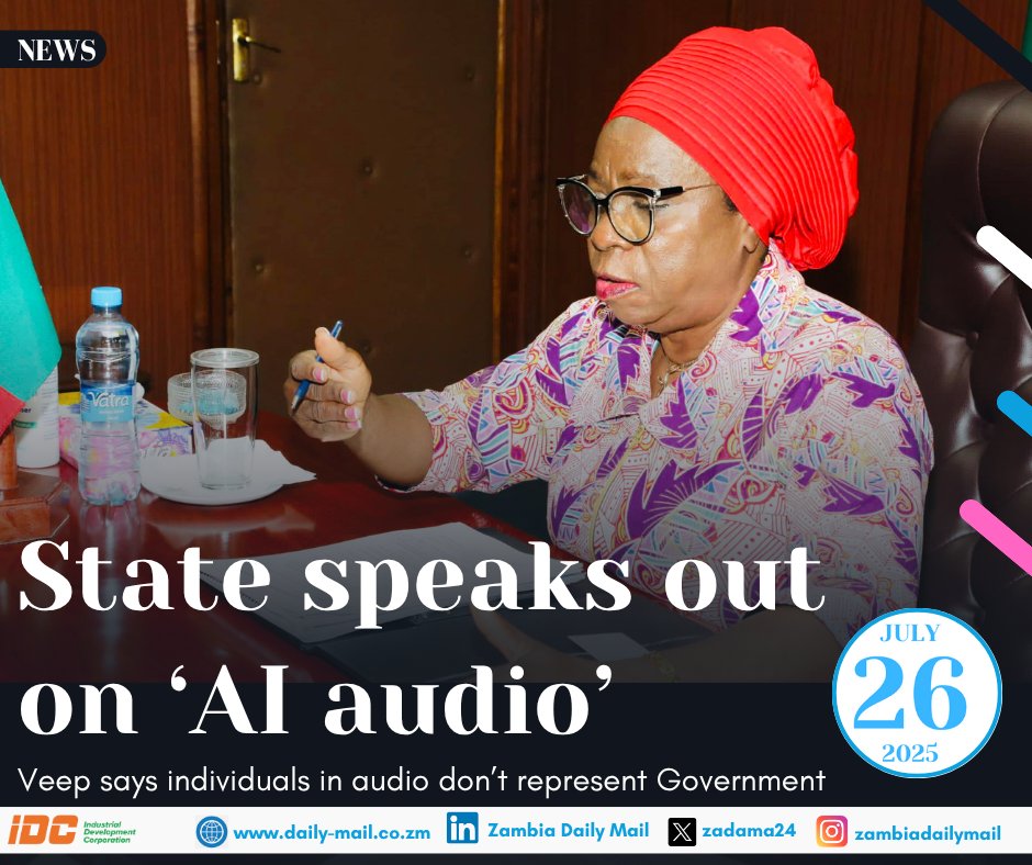 zadama24's tweet image. VICE-PRESIDENT Mutale Nalumango has distanced Government from a purported artificial intelligence (AI) audio suggesting that the New Dawn administration intends to bribe South African judges over fallen statesman Edgar Lungu’s burial.

“There was nowhere in that audio, which I…