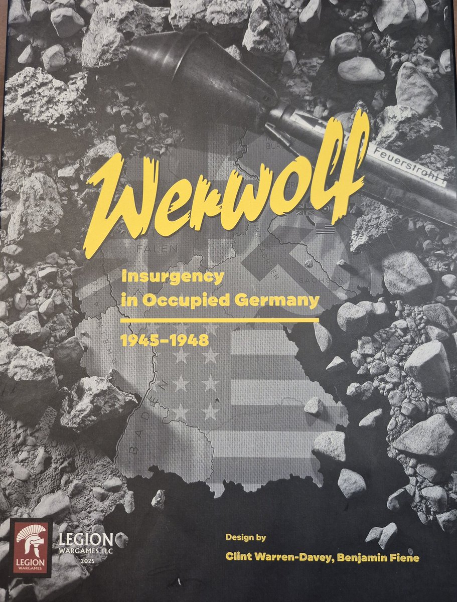 Clint_Davey1's tweet image. Copies of Werwolf are now on boats headed to Australia and New Zealand - very exciting!
Going straight here from China lets us avoid US tariffs for Aussie and NZ backers.
This is my COIN-inspired alternate history game about insurgency in occupied Germany, 1945-48.
Still…