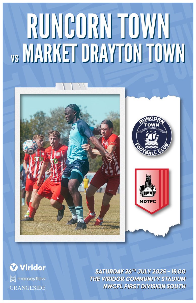 Runcorn Town FC (@runcorntown) on Twitter photo Matchday! ⚽️☀️
🆚 Runcorn Town vs <a href="/MDTFC/">Market Drayton Town FC</a>
📆 Saturday 26th July
🕢 3:00pm
🏆 NWCFL Div 1 South
📍Viridor Community Stadium, Sandy Lane, Weston Point. WA7 4ET.
🎟️ £7 Adults, £4 Concessions, Under 16 FREE!
📖 Printed programme available Matchday! ⚽️☀️
🆚 Runcorn Town vs <a href="/MDTFC/">Market Drayton Town FC</a>
📆 Saturday 26th July
🕢 3:00pm
🏆 NWCFL Div 1 South
📍Viridor Community Stadium, Sandy Lane, Weston Point. WA7 4ET.
🎟️ £7 Adults, £4 Concessions, Under 16 FREE!
📖 Printed programme available