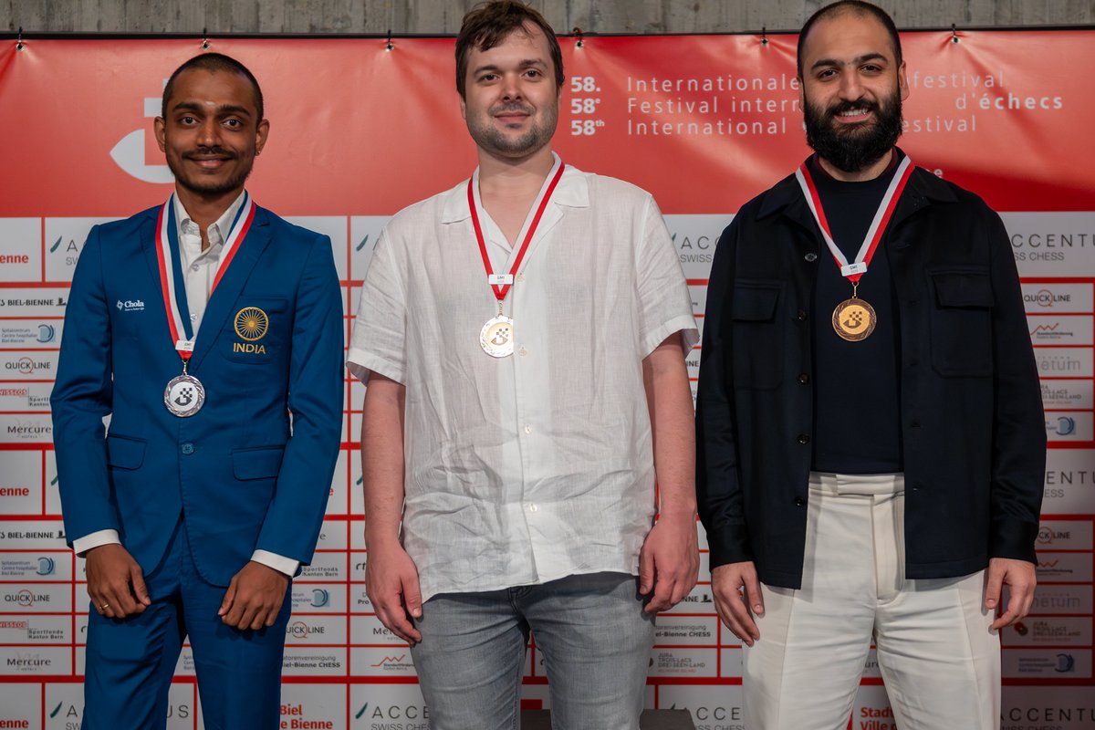 chesscom_in's tweet image. 👏 Congratulations to 🇮🇳 GM Aravindh Chithambaram for finished second at the @BielFestival Masters Triathlon event! 🥈
Vladimir Fedoseev secured first and GM Salem AR Saleh bagged third.
📸 @BielFestival