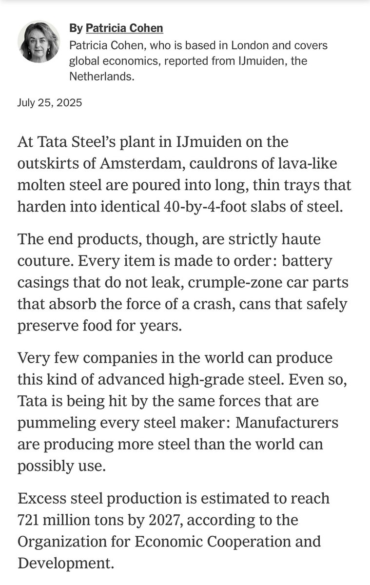 Interesting for Dutch policy-makers to read the NYTs ‘outside-in’ view on its embattled steel plant.

Lots of debate in the NL about shuttering Europe’s second largest steel plant for environmental and competitiveness concerns. 

But it clearly matters for strategic autonomy.