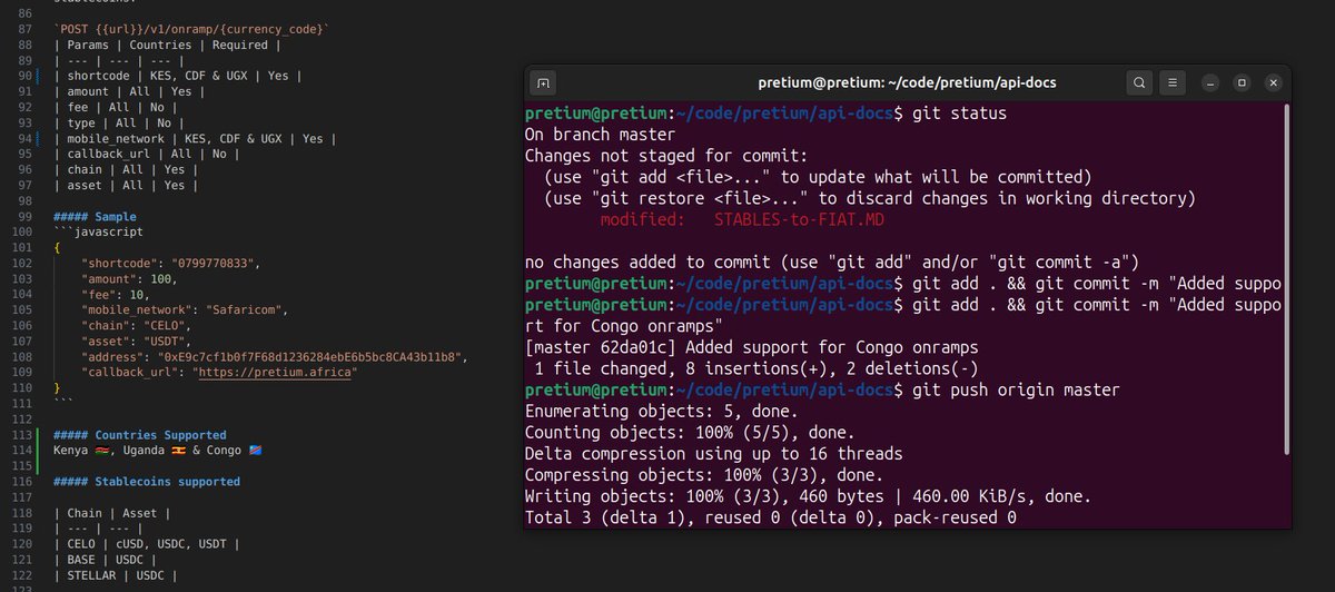 Derrick Bundi (@_derrickbundi) on Twitter photo FIAT to STABLES & STABLES to FIAT APIs <a href="/PretiumAPI/">Pretium HQ</a>
Always finds my self supporting developers and builders plug into our APIs or updating the documentation over the weekends.
Theses APIs give developer / builders more control and access to all market we are operational in - FIAT to STABLES & STABLES to FIAT APIs <a href="/PretiumAPI/">Pretium HQ</a>
Always finds my self supporting developers and builders plug into our APIs or updating the documentation over the weekends.
Theses APIs give developer / builders more control and access to all market we are operational in -