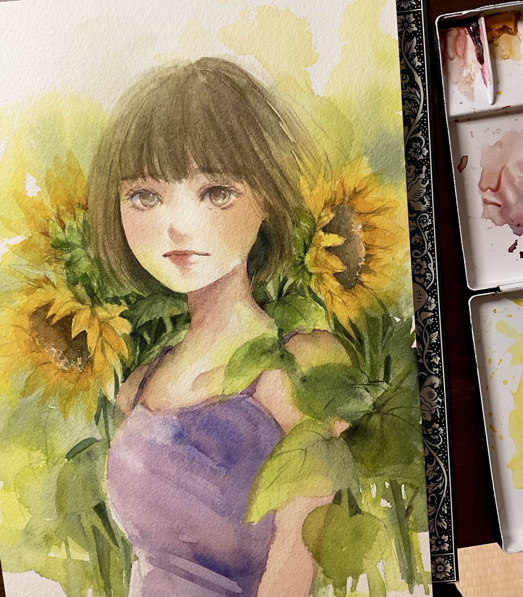 hikari_ham2's tweet image. 盛夏🌻
#透明水彩