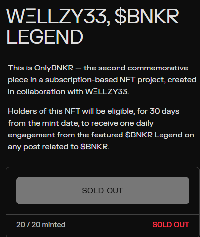 0x_SlumPark's tweet image. Here’s the current status of Only $BNKR:
We’ve launched two projects so far — and both sold out.
My worry about setting a 24-hour limit turned out to be unnecessary.
I’m already sketching out the bigger picture of how subscription NFTs can bring change to the crypto space,…