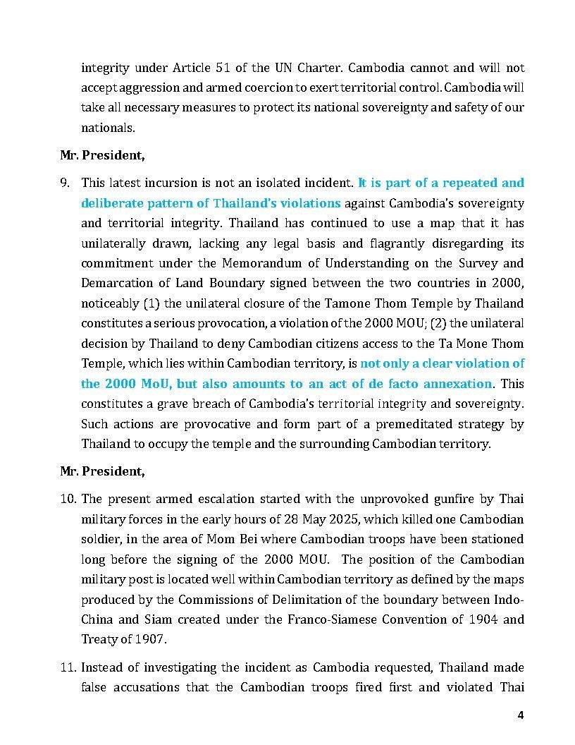 TheUNTimes's tweet image. Statement of #Cambodia
at the UN Security Council regarding the ongoing border clashes with #Thailand.