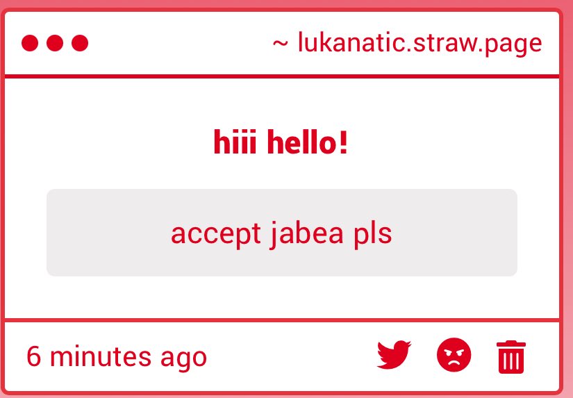 lukanatic's tweet image. "accept jabea pls" -> im never gonna do that ❤️ lukanatic.straw.page