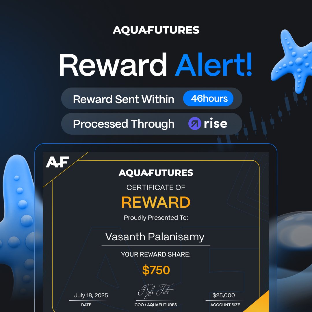 Aqua_Futures's tweet image. Vasanth received $750
No delays. No drama. Just real rewards.
Powered by Rise 🚀
Join the movement at aquafutures.io