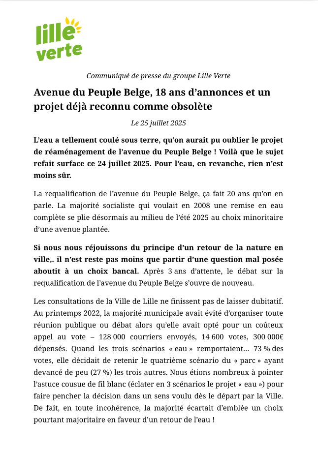 StefBaly's tweet image. #Lille 18 ans d’annonces, une consultation coûteuse… pour ignorer le choix majoritaire des Lillois⋅es en faveur du retour de l’eau sur l’avenue du Peuple Belge.
Un projet qualifié de "réversible", donc déjà obsolète.
En 2026, une vision claire : 🌊 eau 🌿 nature 🏛️ patrimoine