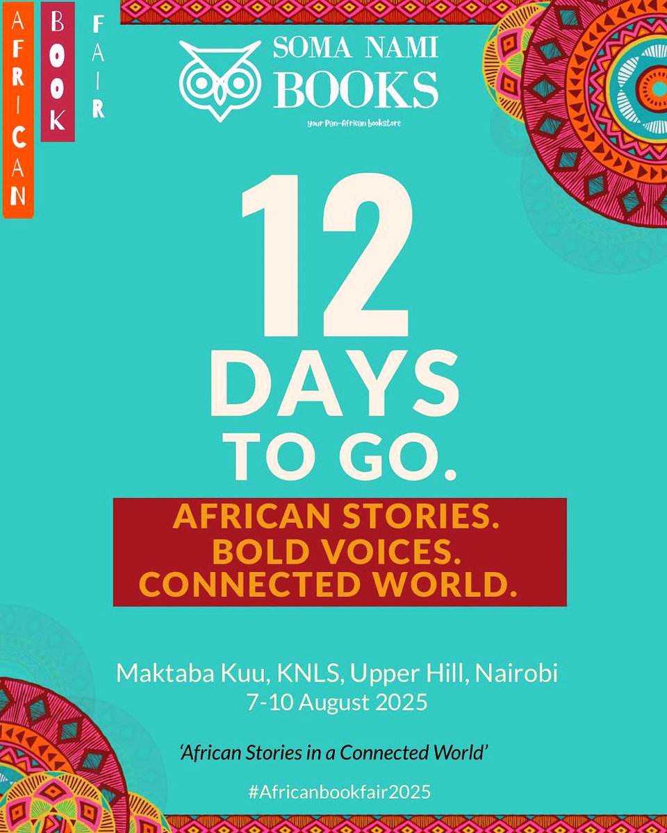 12 DAYS TO GO!!🔥🔥
Get ready for mind blowing book chats ,engaging panels and a rich variety of curated books from all over Africa🎤📚🌍

Tell a friend to tell a friend 📌
📆7-10 August 2025
⏰ 10am-6pm 
📍Maktabaa Kuu, KNLS upperhill Nairobi.

#africanbookfair2025 #readafrica