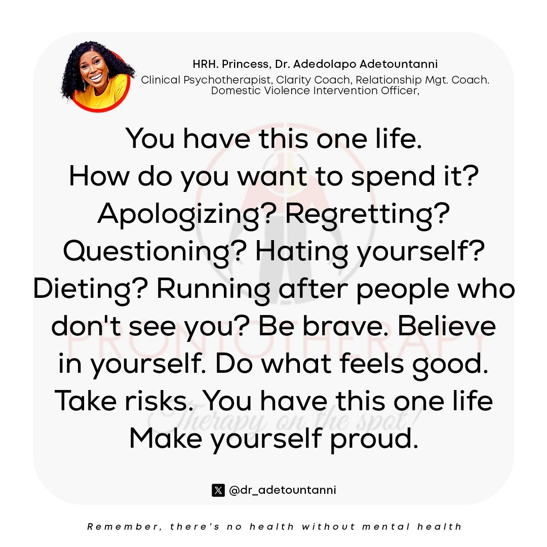 dr_adetountanni's tweet image. Please make yourself P.R.O.U.D and let posterity thank you 😊 🙏🏾
#life #lifecoach #claritycoach #clarity #hrhadetountanni