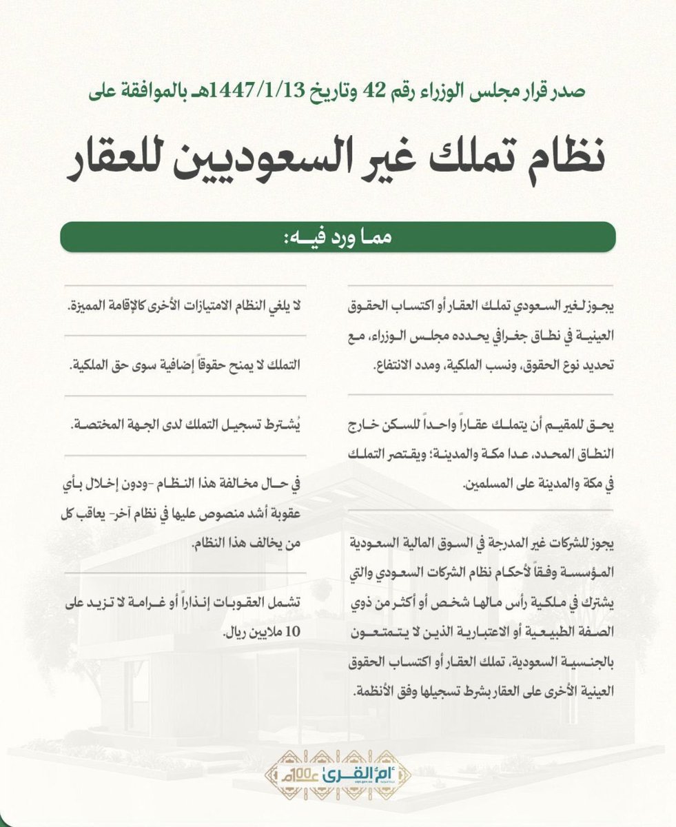 أهم ماجاء في النظام الجديد لتملُّك العقار لغير السعوديين 🚨

#عقار #عقارت_المملكه #عقارات_السعوديه