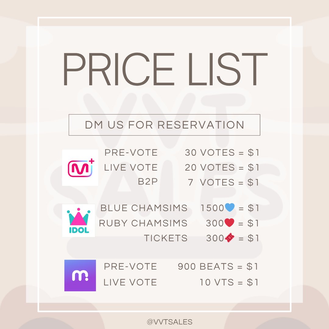 VVTSales's tweet image. 🛒 WTS live and pre-voting | PRICELIST
☑️MNET
☑️MUBEAT
☑️IDOLCHAMP
✉️ DM us for inquiry or reservations.