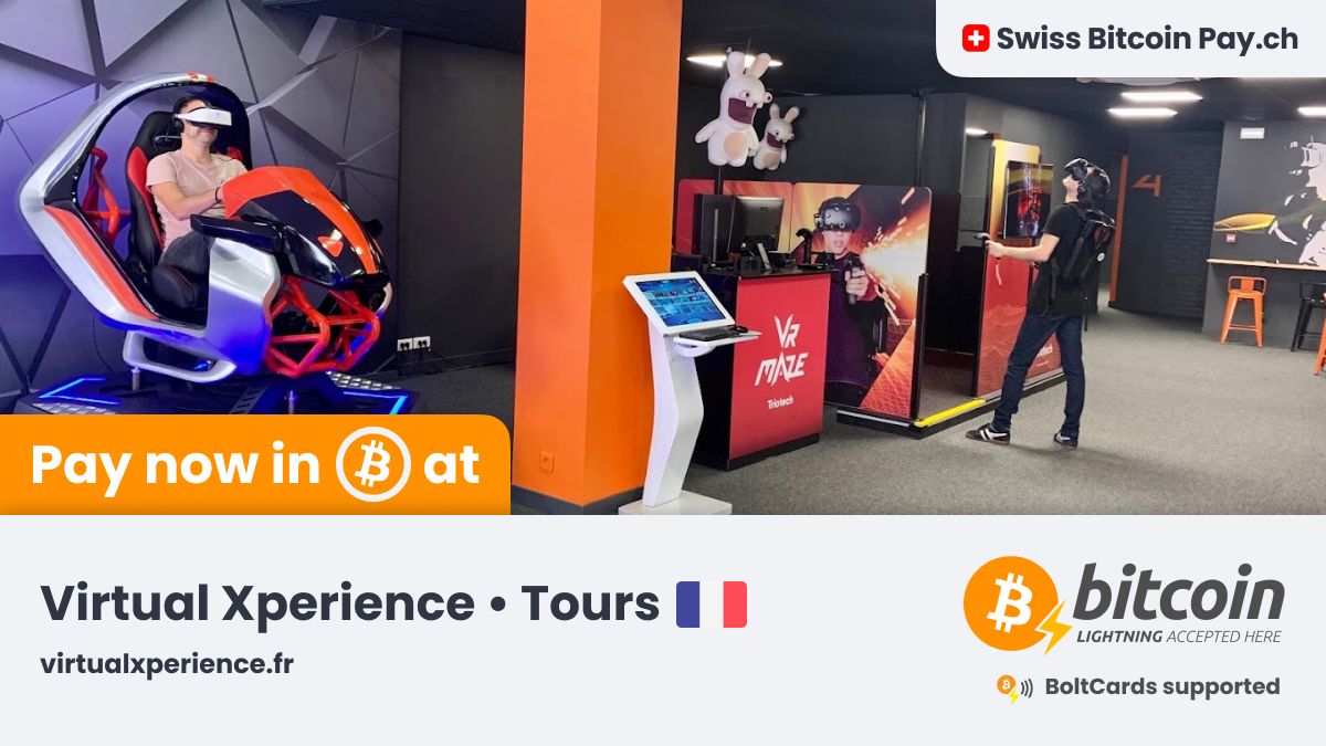 🚀 Amazing new merchant accepting Bitcoin 🚀

<a href="/VirtualXperien2/">Virtual Xperience</a> 🇫🇷 is now accepting #Bitcoin payments ⚡ through <a href="/SwissBitcoinPay/">🇨🇭 Swiss Bitcoin Pay</a>

Unique virtual reality space 🎮

📍 Tours, France
💳 BoltCards supported
🔒 This merchant has 100% control on their Bitcoin