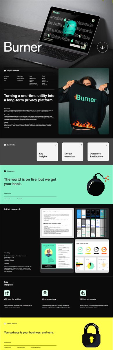 coder_dandriyal's tweet image. "Designing for trust isn't about locks and shields, it's about clarity."
Burner is a conceptual UI exploration around digital privacy, which is designed to help anonymity feel intuitive, not scary.
I wanted to create an experience where clarity = trust; using soft dark modes,…
