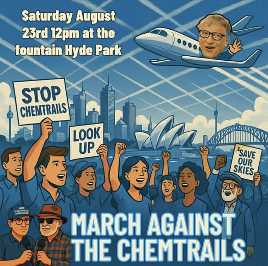 BecFreedom's tweet image. ✈️March Against The Chemtrails
Saturday August 23rd 12pm
At the fountain at Hyde Park
🇦🇺Sydney🇦🇺
If you've got something to say about this matter, there will be an open mic.
#chemtrails
Please share.