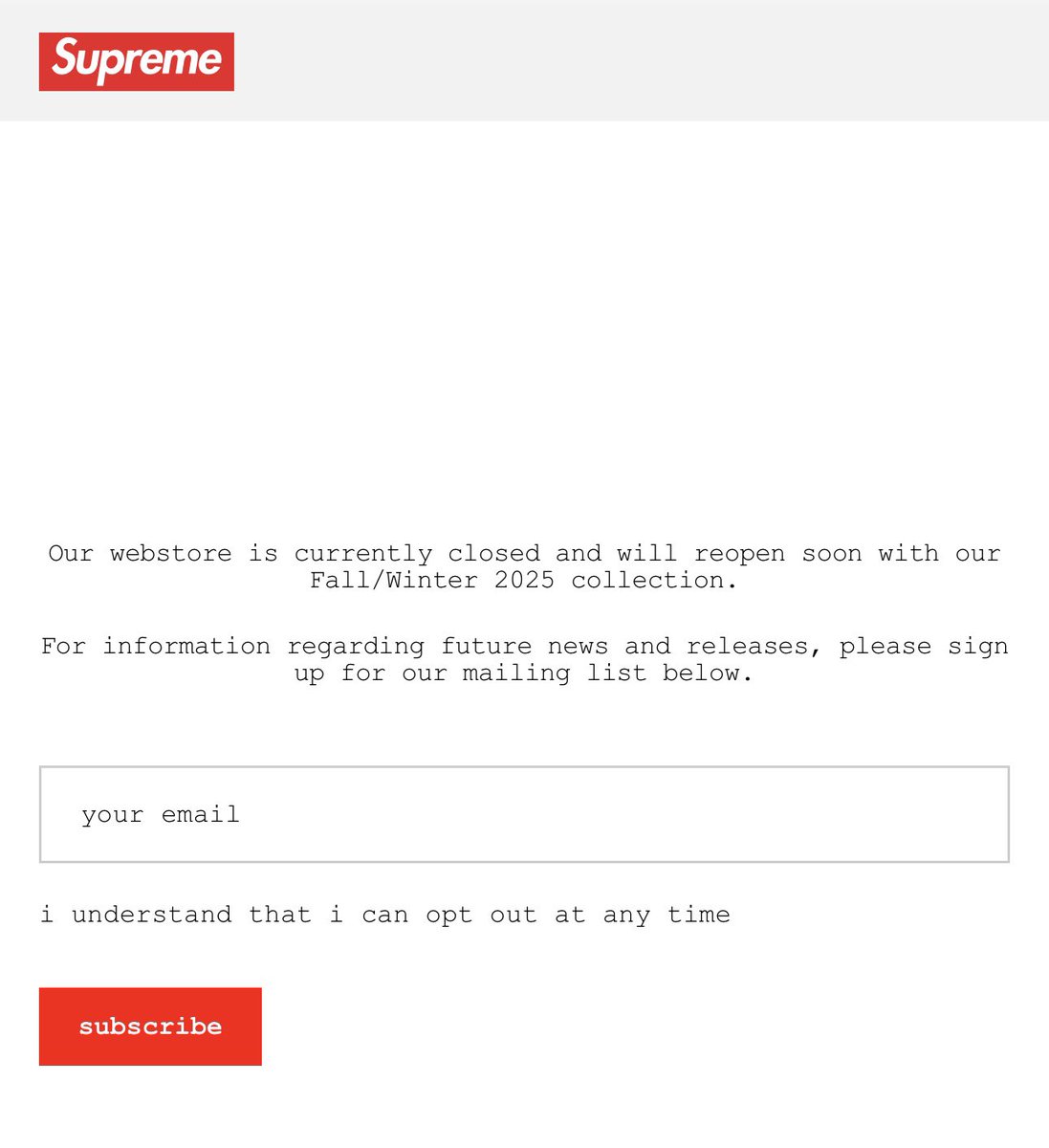 dropsdotgg's tweet image. Supreme online store is now closed until the new season!