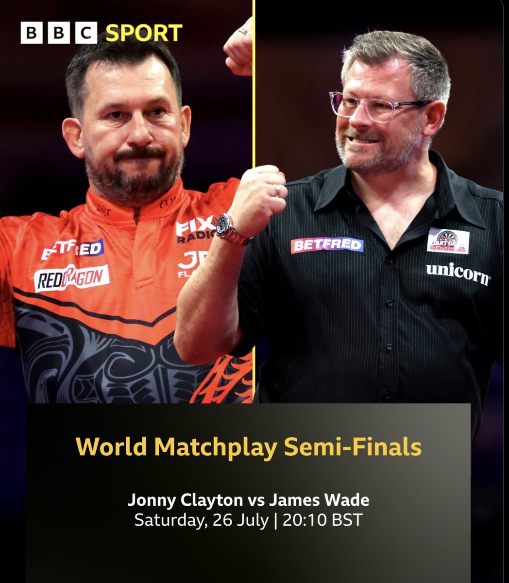 James Wade (@jameswade180) on Twitter photo Morning all, tonight is the Semi-Finals. I've got to keep focused, enjoy it and play like 'The Machine'. Wish me luck everyone Thank you to my fans, supports, sponsors, management and my family that are my world👐 🏆
<a href="/Zeal_ZSM/">ZSM - Zeal Sports Management</a> <a href="/OfficialPDC/">PDC Darts</a> <a href="/UnicornDarts/">Unicorn Darts</a> @blackpoolwintergardens Morning all, tonight is the Semi-Finals. I've got to keep focused, enjoy it and play like 'The Machine'. Wish me luck everyone Thank you to my fans, supports, sponsors, management and my family that are my world👐 🏆
<a href="/Zeal_ZSM/">ZSM - Zeal Sports Management</a> <a href="/OfficialPDC/">PDC Darts</a> <a href="/UnicornDarts/">Unicorn Darts</a> @blackpoolwintergardens
