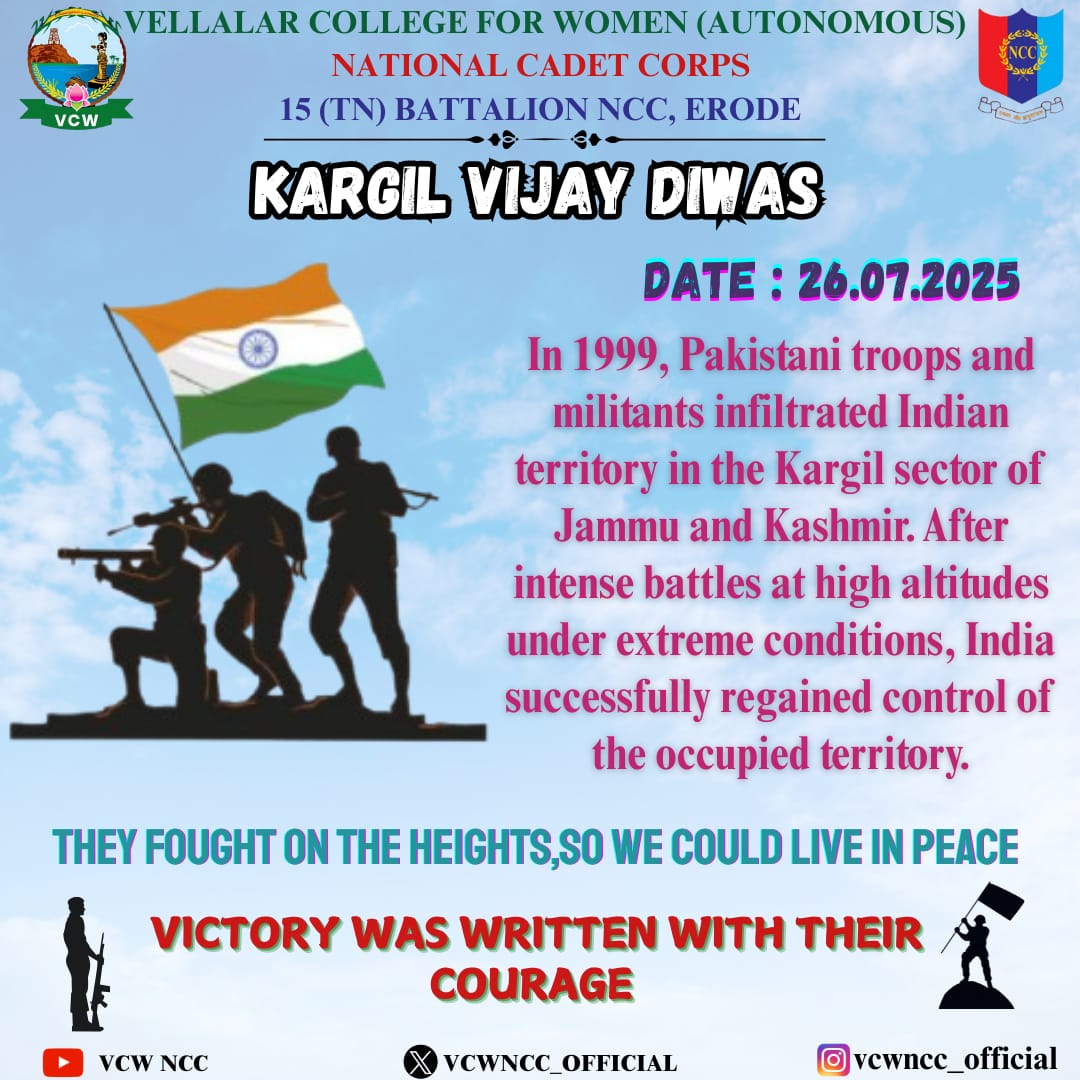 vcwncc's tweet photo. A day to salute the brave hearts who fought for our nation in 1999.
Their courage, our pride!
We remember. We honor. We salute!!

@NCCDte_TNPAN @HQ_DG_NCC @erodencc @Ko_Champions https://t.co/UhFM64ir4o