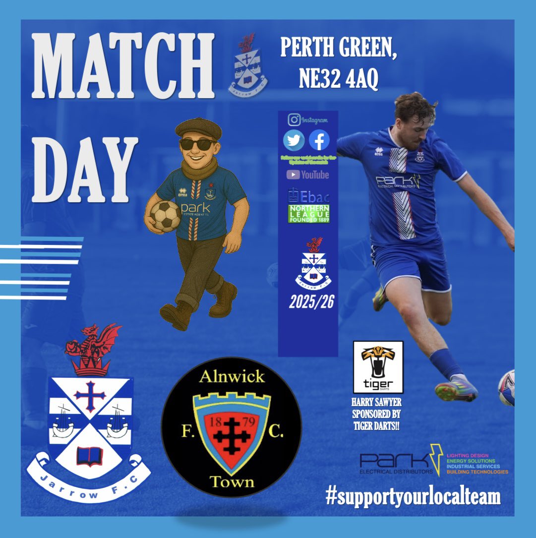 MATCH DAY!!

🗣️ “This afternoon we face Alnwick Town on the opening day of the season!! Your support is greatly appreciated!!”

🆚 <a href="/AlnwickTownAFC/">Alnwick Town</a> 
🏆 NL2
⏰ 3pm 
🏟 NE32 4AQ
🎟️ £5
📰 £1 Programme

proudly sponsored by <a href="/Park_Electrical/">Park Electrical</a>

⚽️🔵⚪️🔵⚪️⚽️