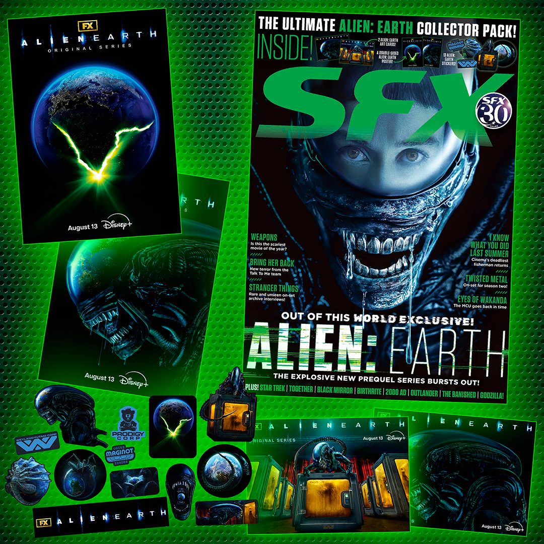 SFXmagazine's tweet image. New TV show Alien: Earth is on the cover of SFX 394. It comes with great gifts: a poster, 2 art cards and stickers. Also inside: Eyes Of Wakanda, Bring Her Back, Weapons, Twisted Metal, Stranger Things & more!
More info: gamesradar.com/uk/sfx-magazin…
Buy online: magazinesdirect.com/az-single-issu…
