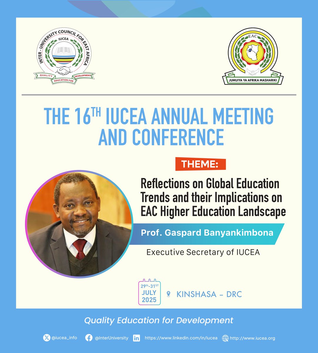 iucea_info's tweet image. Prof. @Banyankimbona5, a distinguished scholar in higher education, is set to take the stage at the IUCEA Annual Meeting and Conference. As the Executive Secretary of the @iucea_info,he brings a wealth of experience and expertise that promises to inspire and inform participants.