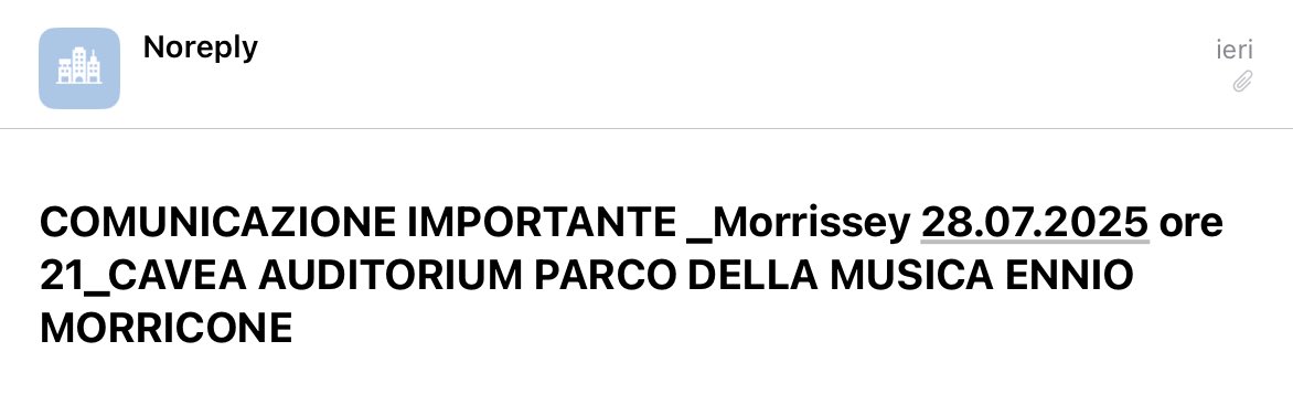 Stone_ColdCrazy's tweet image. Quelli dell’Auditorium sanno come far prendere un colpo alla gente tramite e-mail 🤯
Era solo per avvisare che non verrà venduta carne (MEAT IS MURDER) il giorno del concerto di Morrissey ed altre informazioni di servizio, ma visto che Moz spesso annulla le date all’ultimo…