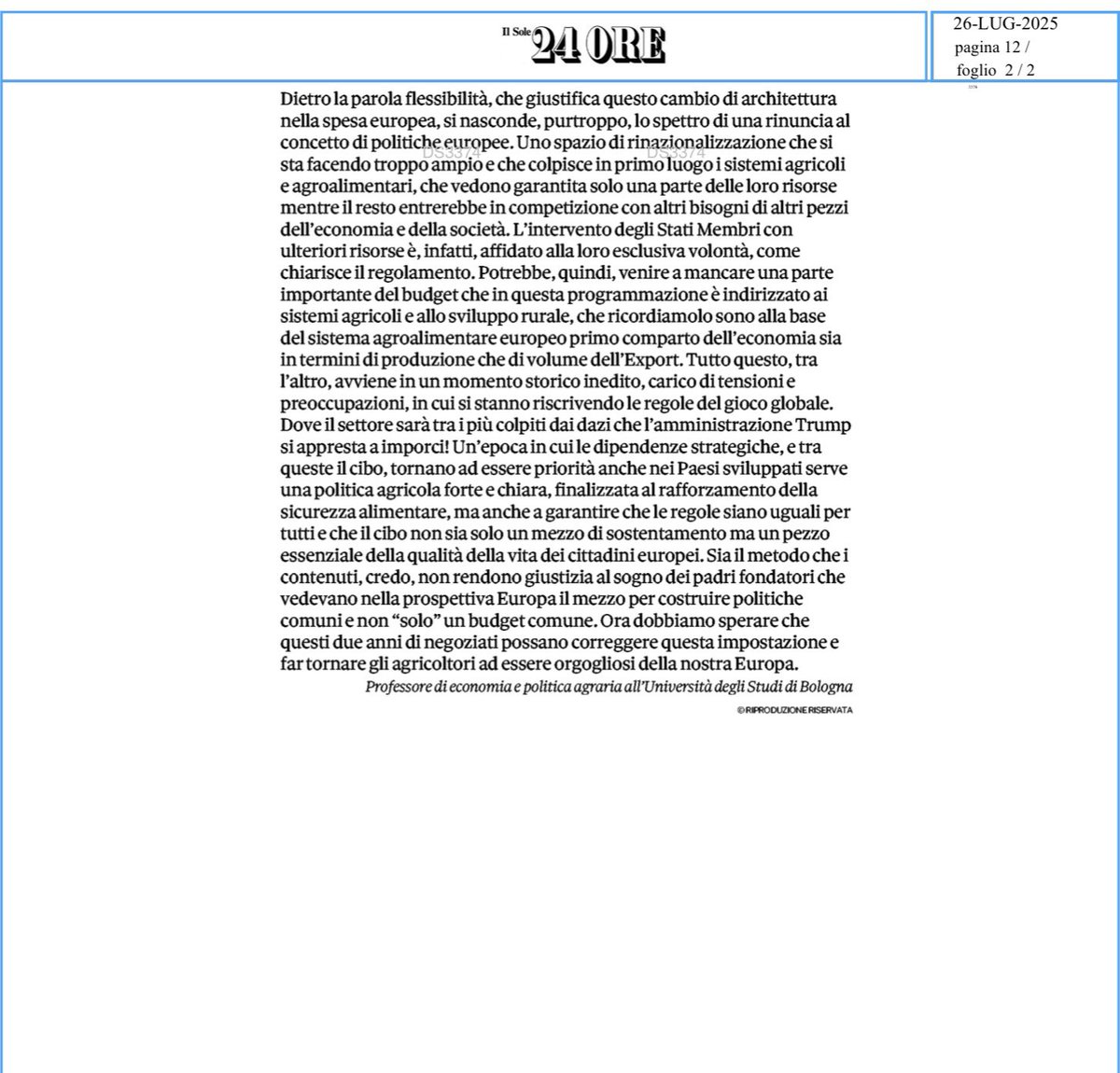 Paolo De Castro (@paolodecastro) on Twitter photo 🔴 Oggi su <a href="/sole24ore/">IlSole24ORE</a> lancio un allarme sulla proposta #UE di #FondoUnico e riforma #PAC: ignorato il voto 🗳️ del #Parlamento, tagli al bilancio agricolo e rischio rinazionalizzazione.
In gioco c’è la nostra sicurezza alimentare 🇮🇹 Serve una #PAC forte, non solo un #budget 🔴 Oggi su <a href="/sole24ore/">IlSole24ORE</a> lancio un allarme sulla proposta #UE di #FondoUnico e riforma #PAC: ignorato il voto 🗳️ del #Parlamento, tagli al bilancio agricolo e rischio rinazionalizzazione.
In gioco c’è la nostra sicurezza alimentare 🇮🇹 Serve una #PAC forte, non solo un #budget