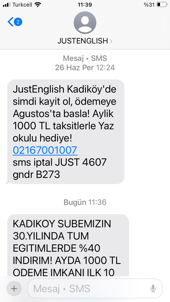 EtemColak's tweet photo. @justenglish_tr Sm iptal servisiniz çalışmıyor sanırım haziran ayında iptal smsi atmıştım
Bugün de attım 
İhtiyaç duyrsak biryerden bu eğitimi alabiliriz
Sms istemiyoruz.. https://t.co/x6pWk9wfKL