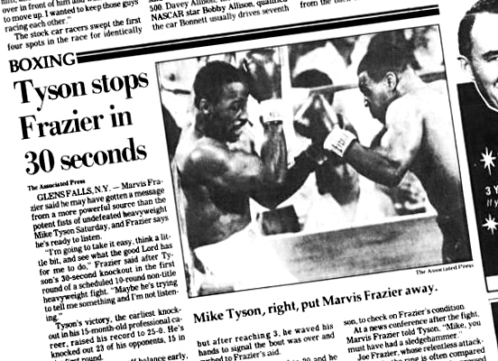 BoxerJoeGrim's tweet image. Mike Tyson took just 30 seconds to KO Marvis Frazier #OnThisDay in 1986 at the Civic Center in Glens Falls, New York. The victory was the fastest in Tyson's pro career.