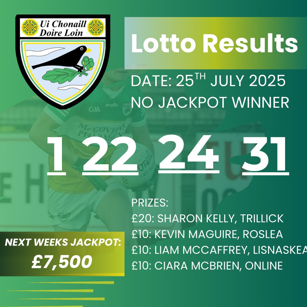 DerrylinGFC's tweet image. Lotto Results 25th July
Get all the latest news on the Derrylin O'Connells GFC app member.clubspot.app/club/derrylin-…