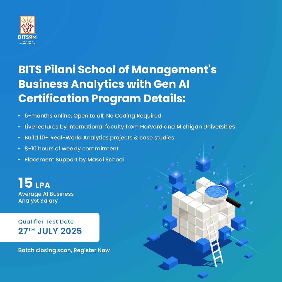 erbmjha's tweet image. BITS Pilani has launched a 6-month online course to skill young Indians in AI & Analytics 🇮🇳
Details: tinyurl.com/bits-pilani-ba…
✅ Learn Excel, SQL, Python, GenAI, ML
✅ Taught from scratch
✅ Placement support included
The test is tomorrow for 1 hour. Apply with ₹99.