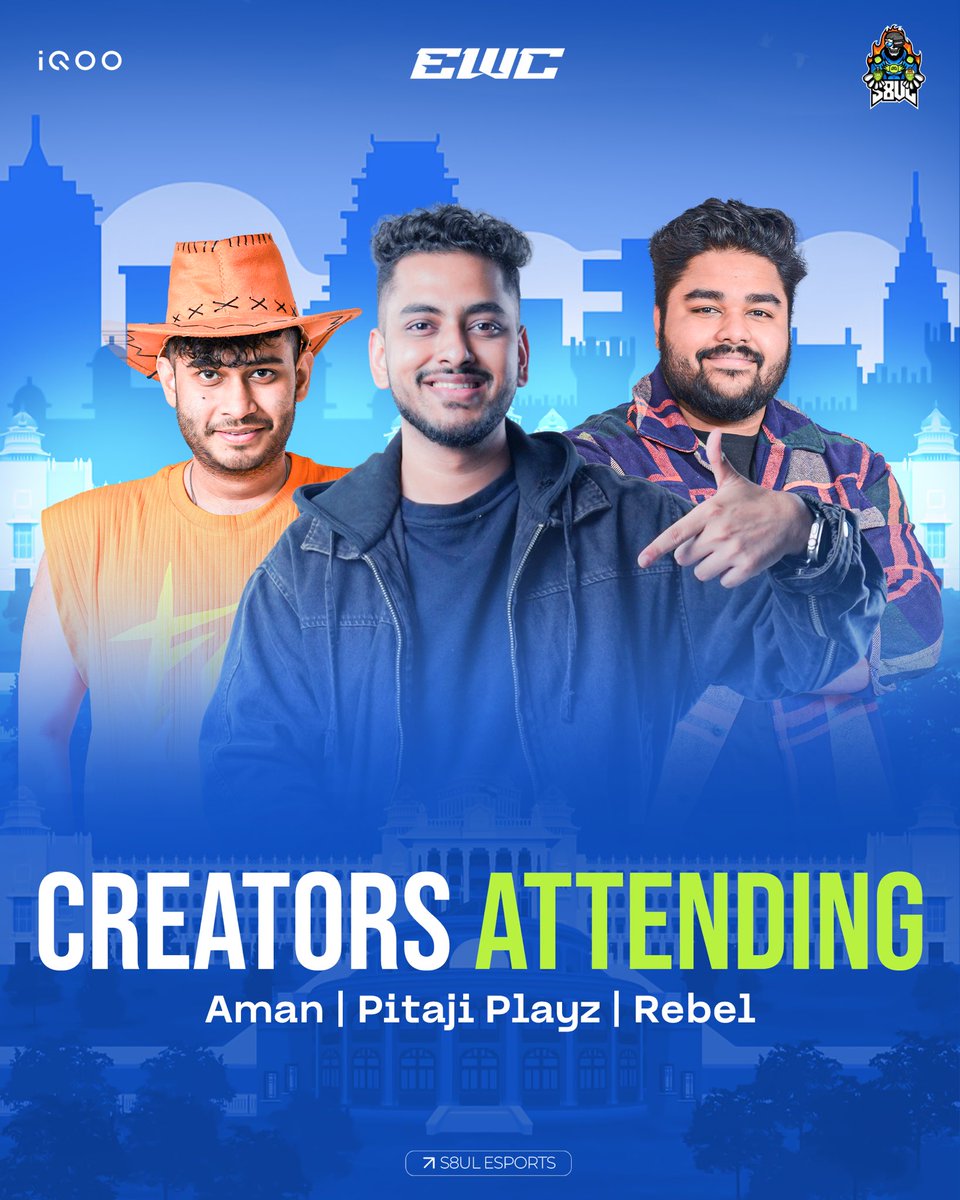 S8ulesports's tweet image. Bengaluru, meet your Watch Party squad! 🔥
Get ready — Aman, PitajiPlayz, and Rebel are coming through to take the hype to the next level!

📍 Venue:
Hebbal Social, Azure, Ground Floor, Bellary Road,
Hebbal Kempapura, Bengaluru – 560045
(Next to Godrej Apartments)

🕞 Time: 3:30…