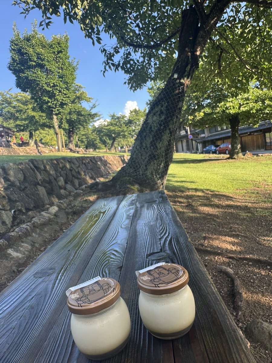 kurobuchi_No4's tweet image. 友達の推しが訪れたお店でプリンを手に入れ、友達の推しが食べた場所でプリンを食べた