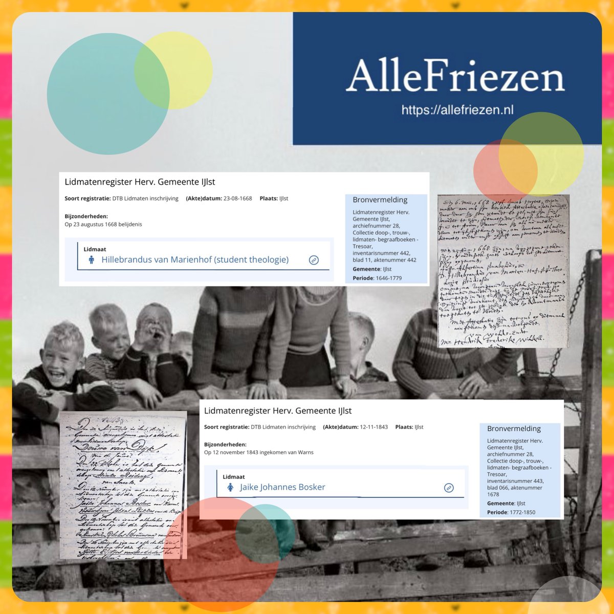 Dankzij het werk van de vrijwilligers van de stichting FAF hebben we onlangs kunnen toevoegen op AlleFriezen.nl de lidmaten van de hervormde gemeente IJlst periode 1646-1850 met totaal ca. 3200 inschrijvingen, dit omvat zo’n 4400 personen.
#stamboomonderzoek #genealogie