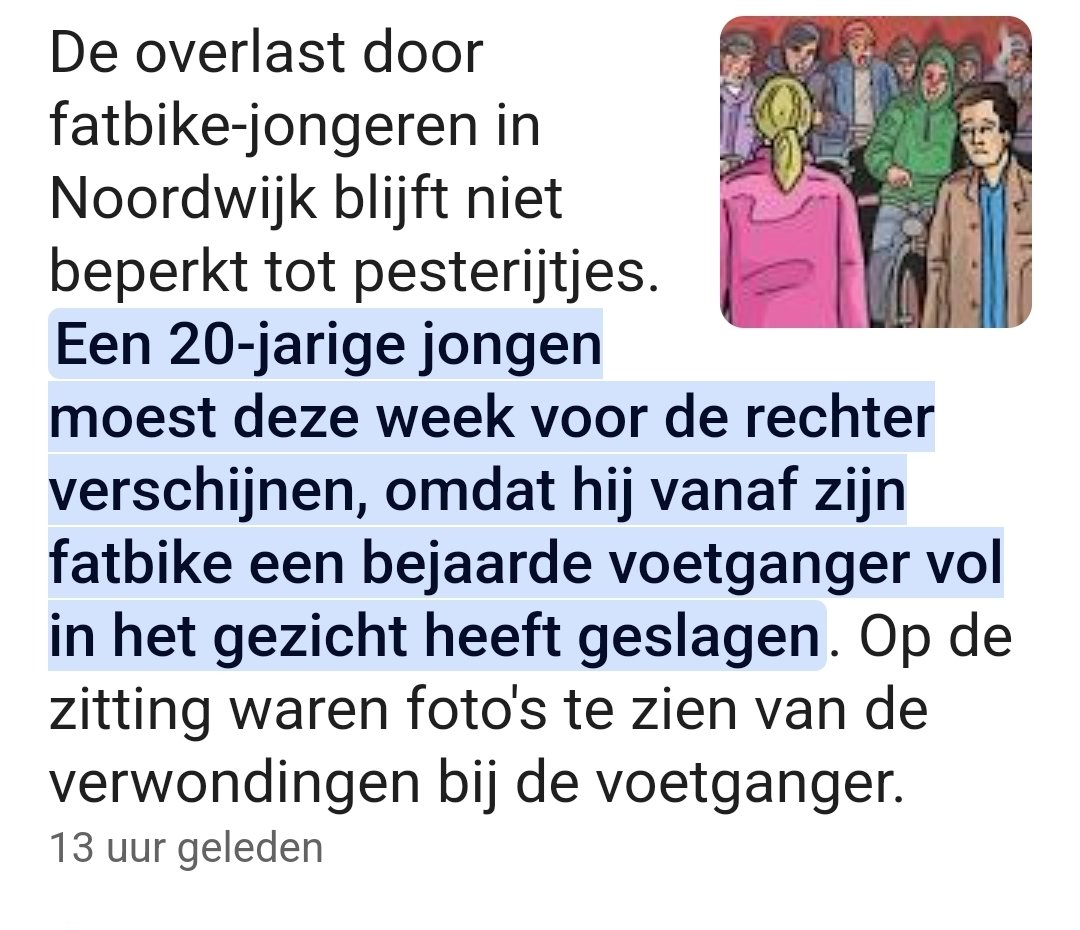 P0eMPieDinges's tweet image. Wat een trieste en onrealistische weergave in de tekening bij het artikel over hangjongeren op een fatbike in Noordwijk. De illustratie beeld de overlastgevers af als blanke Nederlanders, terwijl de realiteit volgens lokale bewoners, TOTAAL anders is.
Het is allochtoon tuig wat…
