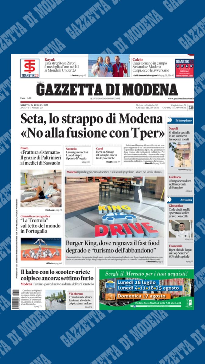 📰Buongiorno con la prima pagina della Gazzetta di Modena 
📷 Per ogni aggiornamento di giornata potete visitare il sito gazzettadimodena.it e seguirci sui nostri canali social
 #modena #gazzettamodena #notizie #primapagina #news