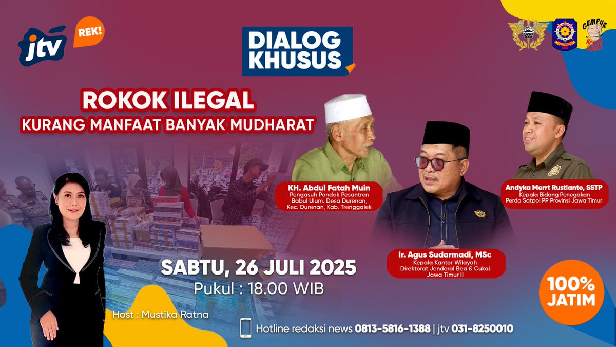 JTV_rek's tweet image. Selain sound horeg, ada yang mudharat lainnya. Kali ini bahas rokok ilegal, simak nanti sore jam 18.00 WIB
#rokokilegal #cukai