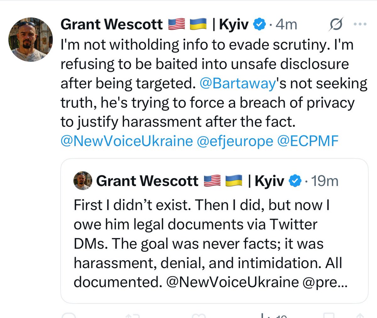 AngryGoose42069's tweet image. If “Grant” did exist and wasn’t a massive fraud larp, I’m sure his alleged defense contractor employer would totally support his personal attacks on AFU servicemembers and veterans 🤣🤦♂️ Now he’s threatening legal action against a journalist.