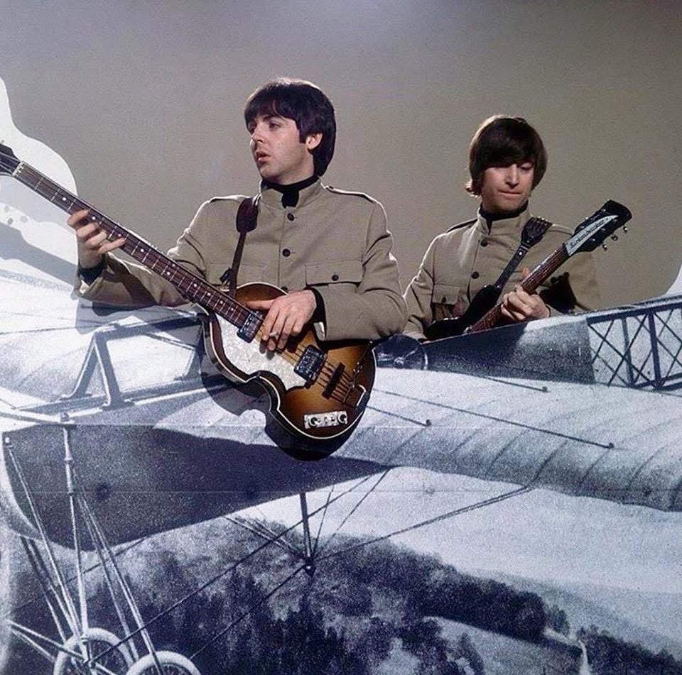 November 1965 at Twickenham Studios filming a promo for Day Tripper.