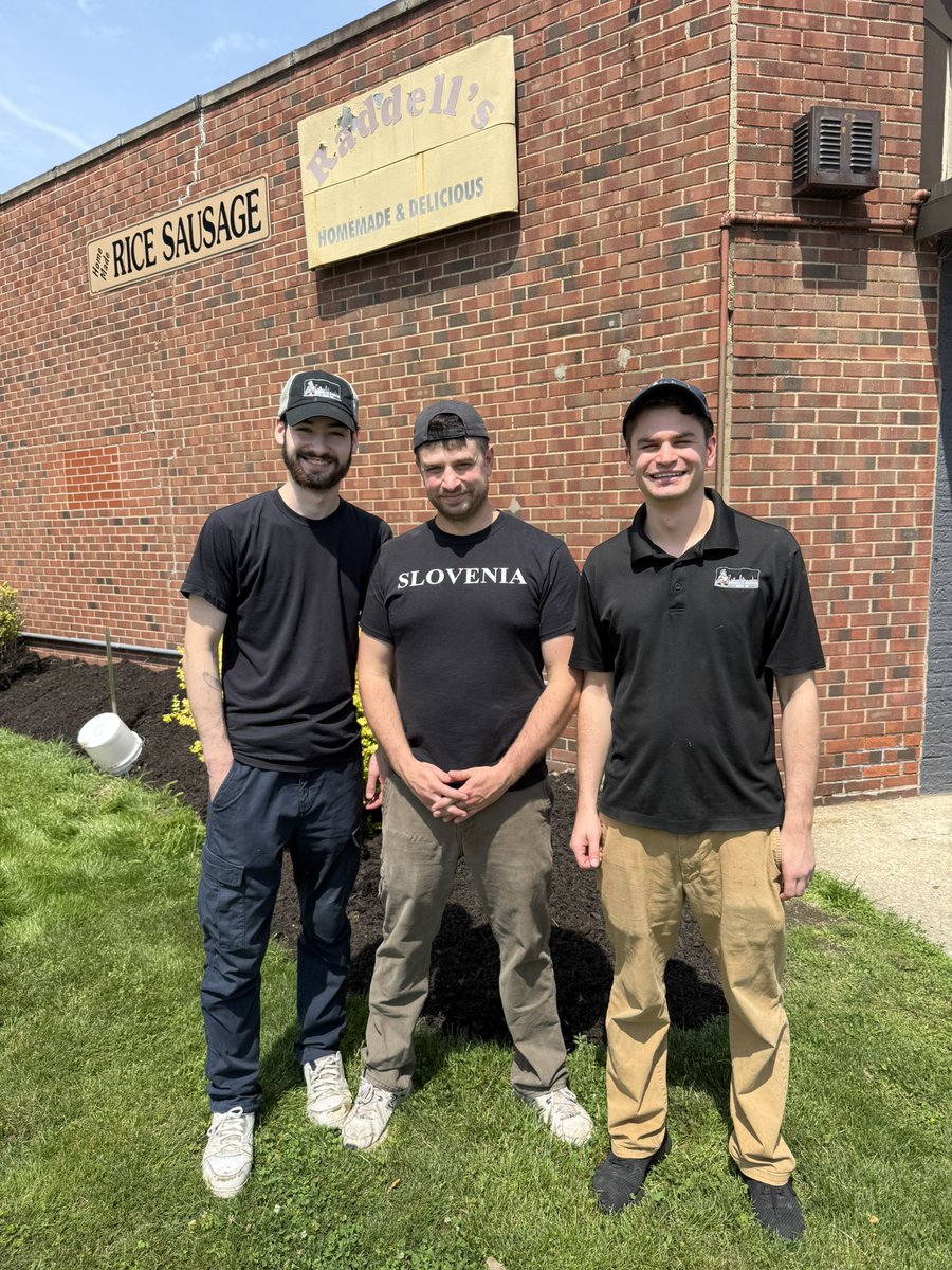 SkrticX's tweet image. Stopped by Raddell&apos;s Sausage Shop on E. 152nd, Cleveland staple since 1927, now run by the 4th generation. Pictured: Timothy Perusek, Chris &amp;amp; Tim Raddell. Asked the best seller (even though I knew): the classic Slovenian kielbasa sandwich still reigns. Had to grab one!